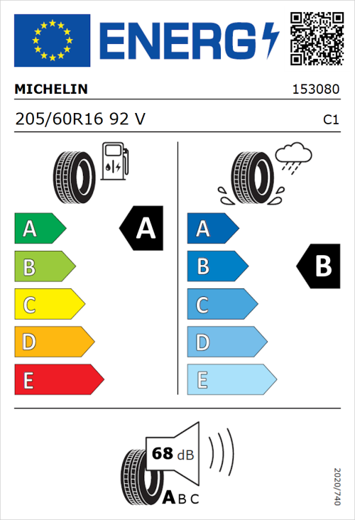 Tyre Label for Michelin Primacy 4 205/60R16 92V