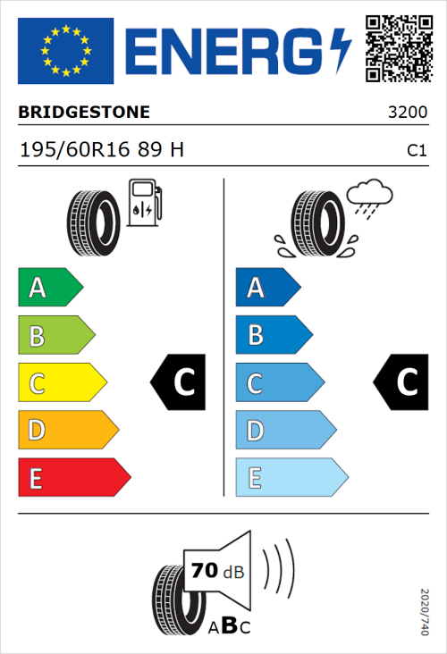 Tyre Label for Bridgestone B250 195/60R16 89H